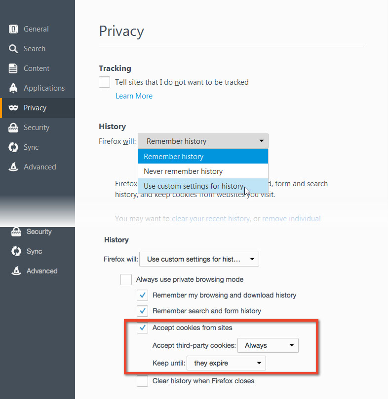 Firefox allow third party cookies