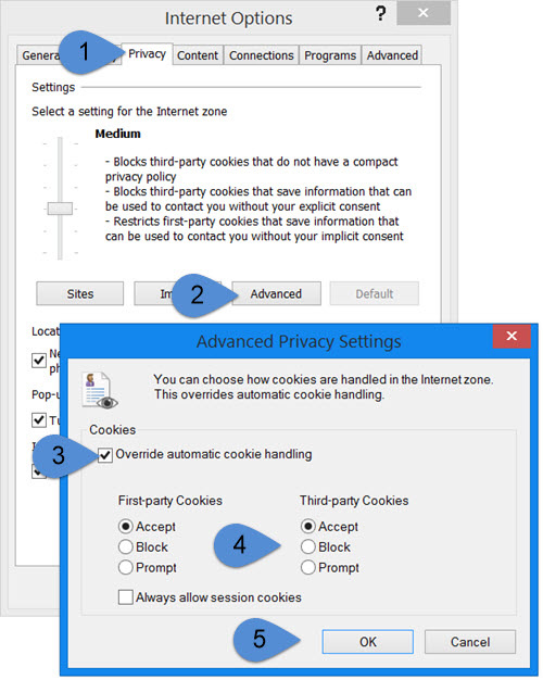 Internet Explorer allow third party cookies